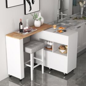 Reversible Folding Kitchen Island Cart with Wine Rack and Spice Rack