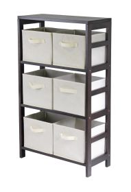 Capri 3-Section M Storage Shelf with 6 Foldable Beige Fabric Baskets