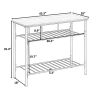 Rustic Farmhouse Counter Height Dining Kitchen Kitchen Island Prep Table, Kitchen Storage Rack with Worktop and 2 Shelves,Faux-Marble, White