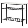 Rustic Farmhouse Counter Height Dining Kitchen Kitchen Island Prep Table, Kitchen Storage Rack with Worktop and 2 Shelves,Faux-Marble, White