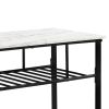 Rustic Farmhouse Counter Height Dining Kitchen Kitchen Island Prep Table, Kitchen Storage Rack with Worktop and 2 Shelves,Faux-Marble, White