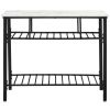 Rustic Farmhouse Counter Height Dining Kitchen Kitchen Island Prep Table, Kitchen Storage Rack with Worktop and 2 Shelves,Faux-Marble, White