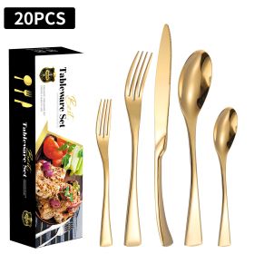 Stainless Steel Tableware Five-piece Steak Knife, Fork And Spoon (Option: Black Color Box-Gold)