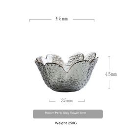 Japanese Style Hammer Pattern Petal Glass Bowl Plate Set (Option: S Bowl Smoky Gray Phnom Penh)