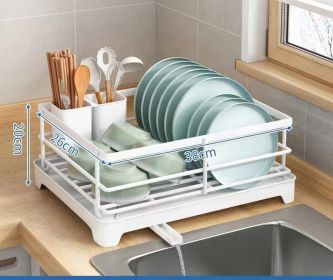 Kitchen Storage Rack Multi-functional Draining Bowl Rack Bowl Dish Tableware Storage Iron Dish Rack Sink Draining Bowl Rack (Color: White)