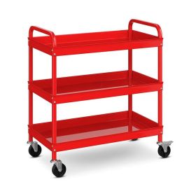 Household Commercial 3-Tier Utility Service Cart with Flat Handle (Color: Red)