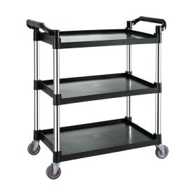 Household Commercial 3-Tier Utility Service Cart with Flat Handle (Color: Black)