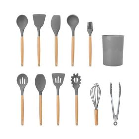 Kitchen Silicone Cooking Tool Utensil Set (Color: Gray)