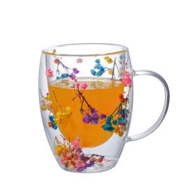 Real Flower Double Layer Glass Cup Borosilicate Simple (Option: I)