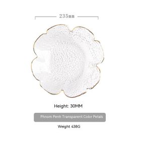 Japanese Style Hammer Pattern Petal Glass Bowl Plate Set (Option: L Disk Transparent Golden Edge)