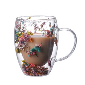 Real Flower Double Layer Glass Cup Borosilicate Simple (Option: A)