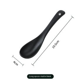 Ceramic Soup Spoon Large Soup Long Handle Noodle Spoon (Option: Frosted black long handle)