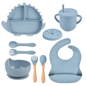 8-piece Children's Silicone Tableware Set Dinosaur Silicone Plate Bib Spoon Fork Cup Baby Silicone Plate (Option: Y21-E)