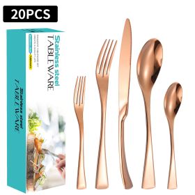 Stainless Steel Tableware Five-piece Steak Knife, Fork And Spoon (Option: Blue Color Box-Rose Gold)